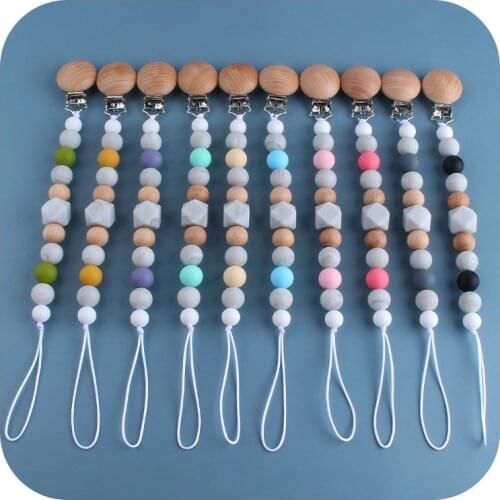 Baby Products Beech Wood Pacifier Clip Toy Silicone Pacifier Chain Baby Molar Teether Pacifier Chain Anti-lost Chain Baby Gifts