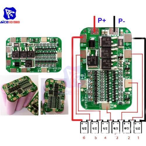 Diymore 6S 15A 24V PCB BMS Protection Board 6 Pack 18650 Li-ion Lithium Battery Module for Power Bank