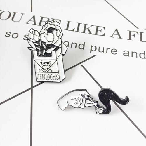Fumes Of Blooms Rose Cigarette Box Enamel Metal Brooch Hand Rose Flower Badge Pin Personality Art Backpack Jewelry Accessories