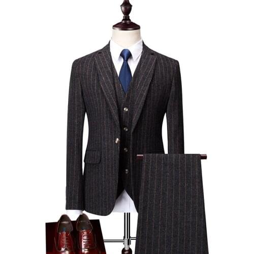 Mens Hot Striped Sale 2020 Fashion Slim Fit Suits Business Casual 3 piece Suit Blazers Jacket Pants Trousers Vest Sets