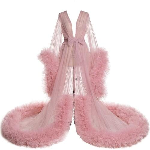 Maternity Robes Women Evening Dresses Womens Feather Robe Sexy Boudoir Robe Feather Bridal Robe Tulle Illusion Custom Made