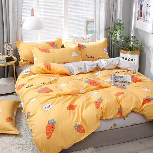 Kawaii Cartoon Carrot Yellow Comforter Bedding Set Cute Luxury Fashion King Queen Twin Size Bed Linen Duvet Cover Set Gifts