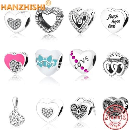 925 Sterling Silver Classic Heart Beads Openwork Love Charm Fit Original pandora Charms Bracelet Necklace Women berloque Jewelry