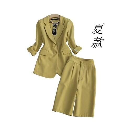 Casual suit Sets female summer New high-quality Business suit slim coat + high waist five-point pants two-piece suit women