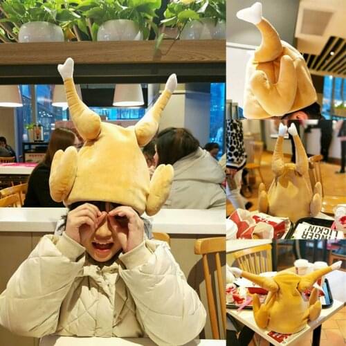 Creative Funny Adults Roasted Turkey Hat Plush Velvet Thanksgiving Halloween Cap for Festival Holiday Cosplay Party Costume