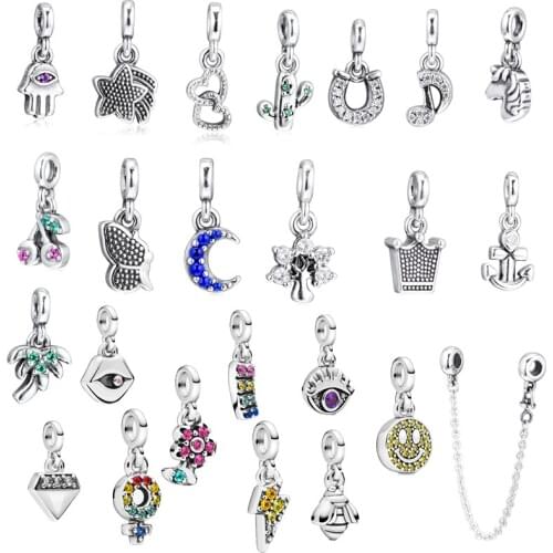 Me Collection Eye бижутерия Palm Tree Bee Hearts Small Charm Beads for Thin Chain Bracelets 925 Sterling Silver Safety Chain