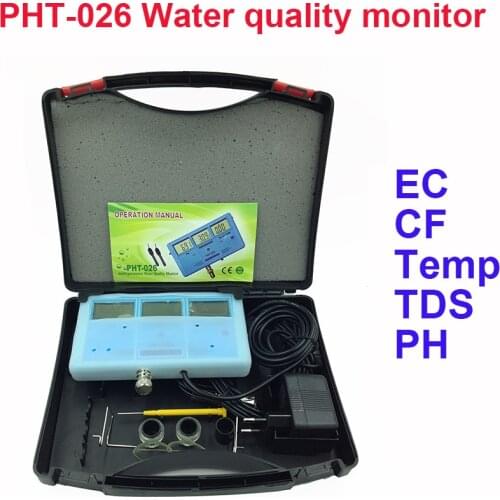 PHT-026 6-in-1 Multi-Function Water Quality Meter Tester EC CF TDS PH degree C and F + Built-in Rechargeable Battery