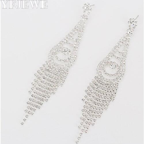 YFJEWE Silver Color Fashion Statement Jewelry Luxurious Crystal Long Drop Earrings for Women E124