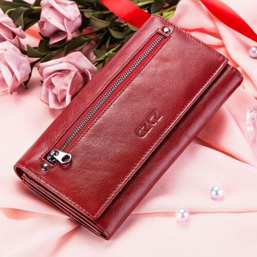 Fashion Genuine Leather Wallet Soft Leather Women Purse ID Card Holder Coin Pocket Clutch Carteira Feminina Rfid Wallet