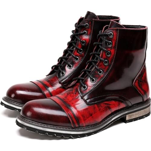 Botas Hombre Mens Winter Footwear High Top Patent Leather Military Boots Square Toe Male Zapatos Italian Boots Mens Causal