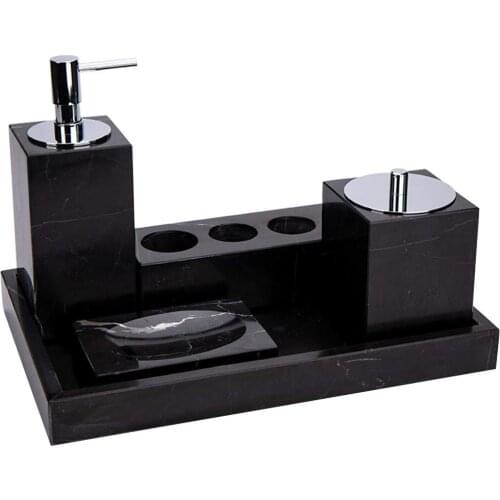Natural Real Marble Bathroom Accessories Set 5 Piece(Toothbrush Holder, Marble Tray,Liquid Soap Dispenser)