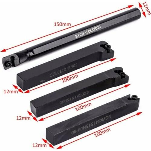 4pcs Lathe Boring Bar Turning Tool Holder Set+10pcs Carbide Insert Blades 4pcs Wrench for Semi-finishing and Finishing Tool Set