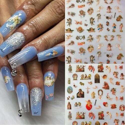 Angel Cupid Nail Art Stickers 3D Self-Adhesive Virgin Mary Nails Decals Cherubs Nail Water Sliders Manicure Transfer Decorations