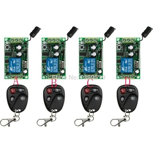 New DC12V10A 1CH Wireless Remote Control Switch System 4*Receiver and 4*Transmitter light /lamp/ window/Garage Doors