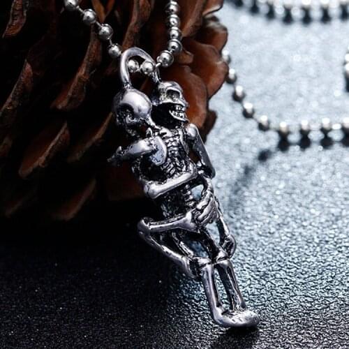 Personality Silver Plated Double Skull Necklace Punk Style Unswerving Love Skull Couple Necklace Men Women Jewelry Lovers Gifts