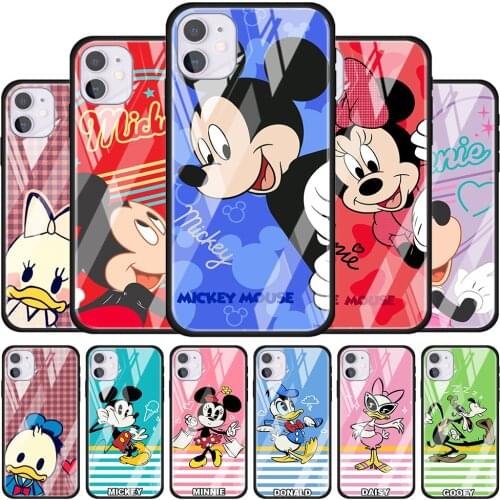 Mickey cartoon couple for Apple iPhone 12 Pro Max Mini 11 Pro XS Max X XR 6S 6 7 8 Plus Luxury Tempered Glass Phone Case