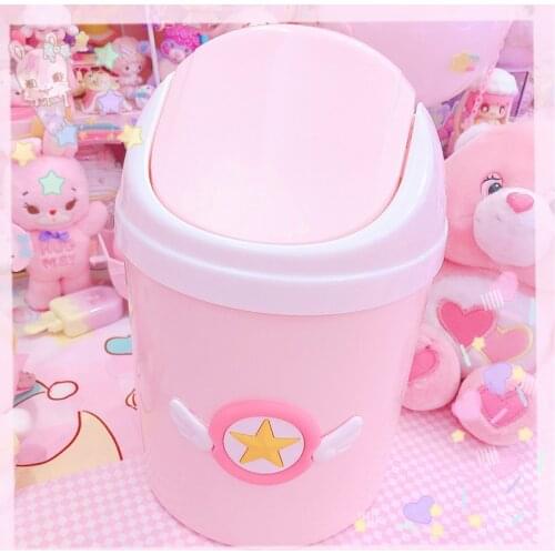 Rosa Mini plastica creativa coperta studenti dormitorio Desktop cestino altalena pattumiera strumenti per la pulizia della casa