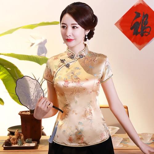 Oversize 3XL 4XL Women Satin Shirt Summer Vintage Chinese Style Blouse Dragon Female Wedding Clothing Traditional Classic Tops