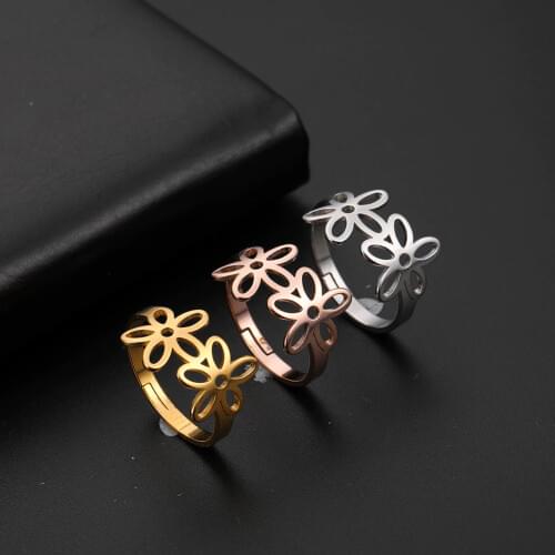Skyrim Romantic Flower Ring for Women Girls Adjustable Casual Gold Color Stainless Steel Rings Jewelry Anniversary Wedding Gifts