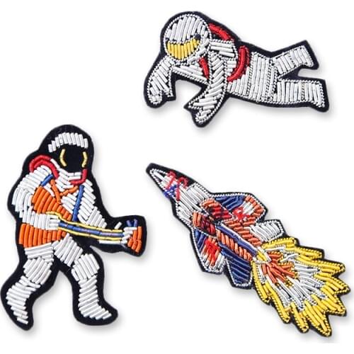 Space-rocket embroidery india silk pin on patch brooch badge patches for clothing parches termoadhesivos para ropa for clothes