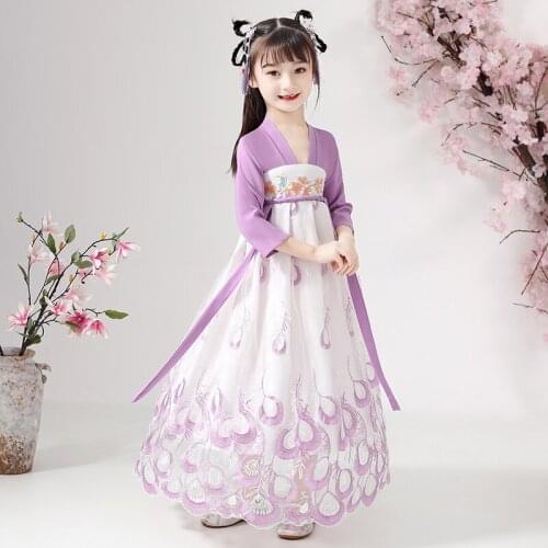 Wedding Evening Dress for Girls Chinese Style Embroidery Han Fu Princess Birthday Party Dance Perform Dress Traditional Robe