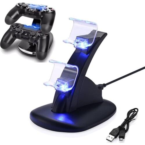 PS4 Dual Controller Charger Charging Dock 2 USB Station Stand For Sony Slim with USB Cable