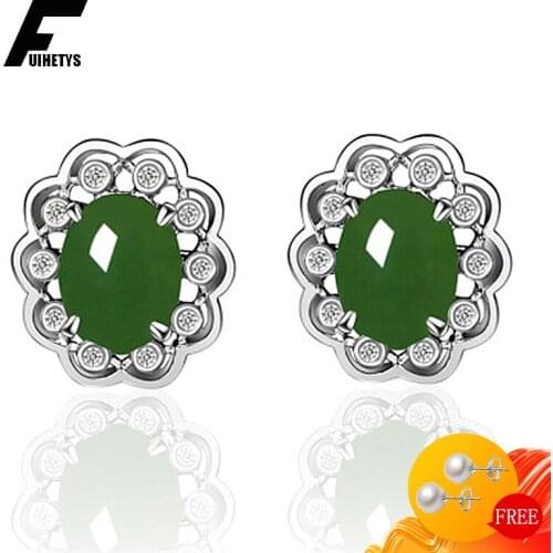 Bali Jelry Retro 925 Silver Jewelry Earrings Emerald Zircon Gemstone Flower Shape Stud Earrings Accessories for Women Wedding