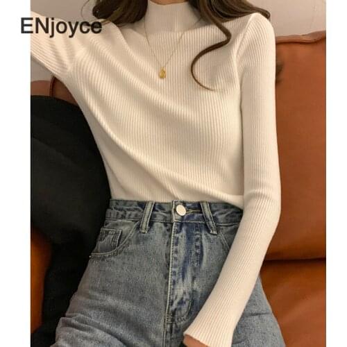 2020 Autumn Winter Knitted Sweater Women Knit Ribbed Pullover Sweater Long Sleeve Turtleneck Slim Jumper Soft Warm Pull Femme