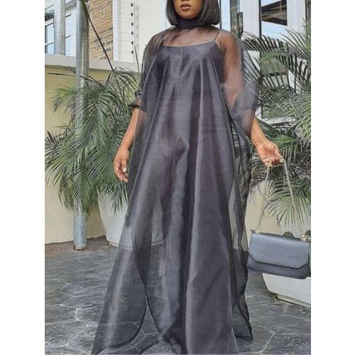 Women Sexy See Through Dress Cover with Camisole Fashion Loose Maxi Long Dresses Party Evening Birthday Club 2021 Spring Summer