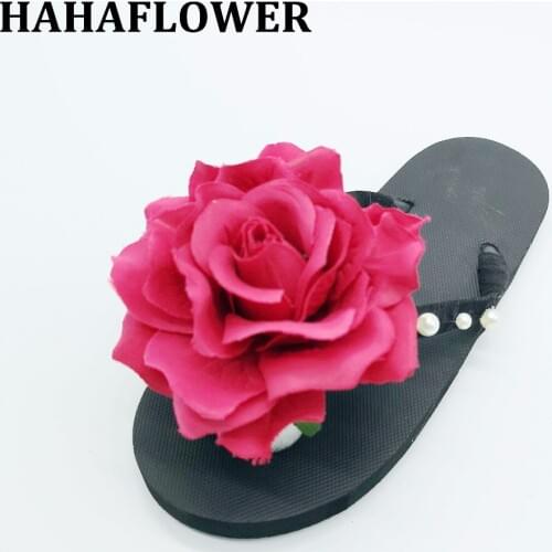 2018 Summer New Handmade Rose Flowers Slippers Pearls Roses Beach Ladies Platform flat Flip Flops big size 35-45free shipping