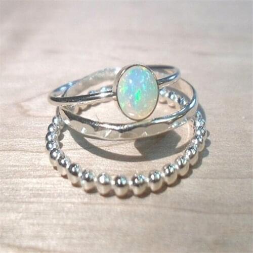 3 Pcs/set Opal Oval Ring Set Girls Jewelry Princess Styles Wedding Party Engagement Rings for Women Hand Accessories
