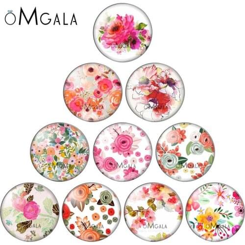 Watercolor Flowers Paintings 8mm/10mm/12mm/18mm/20mm/25mm Round photo glass cabochon demo flat back Making findings