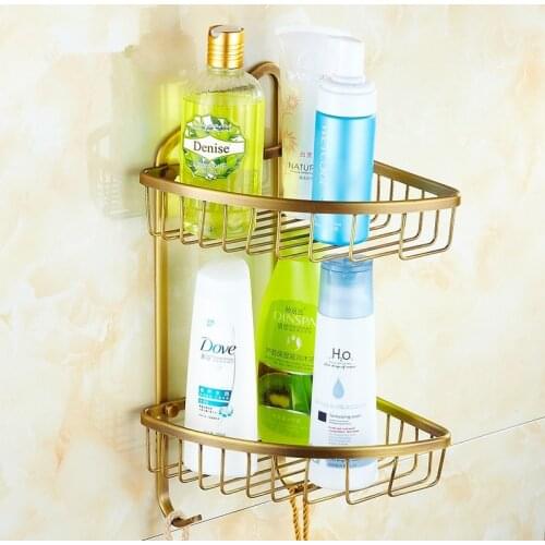 Antique brass Finish Bathroom Accessories Shower shampoo&Cosmetics Shelf Basket Holder/Brass Material Dual Design Corner Shelves