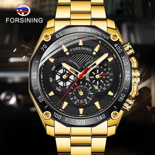 FORSINING Classic Style Clock Stainless Steel Top Brand Male Wristwatch Automatic Mechanical Male Watches relogio masculino