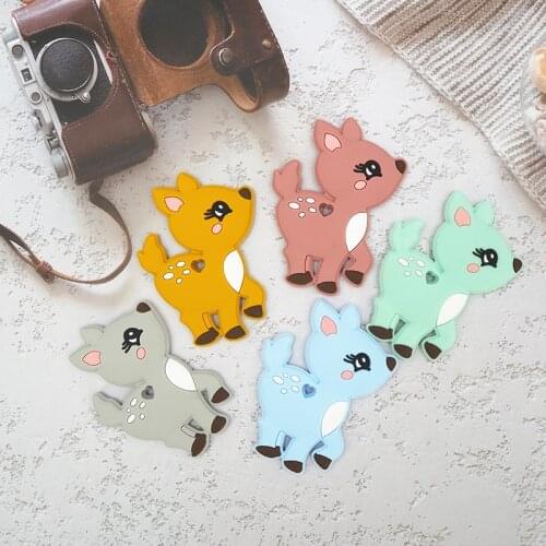 Chenkai 10PCS BPA Free Silicone Deer Teether Cartoon Baby Silicone Pacifier For DIY Infant Necklace Teething Chains