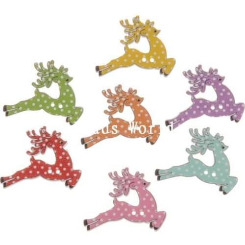 Real New Scrapbooking Accessories 100 Pcs Mixed Christmas Elk 2 Holes Wood Sewing Buttons Scrapbooking 35x29mm(w05835 X 1)