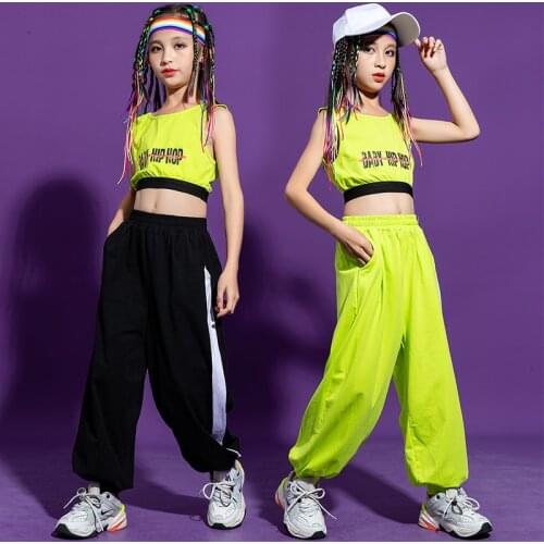 Kids Cool Hip Hop Dancing Clothing Tank Top Vest Streetwear Pants for Girls Jazz Dance Costumes Clothes Show Stage Outfits
