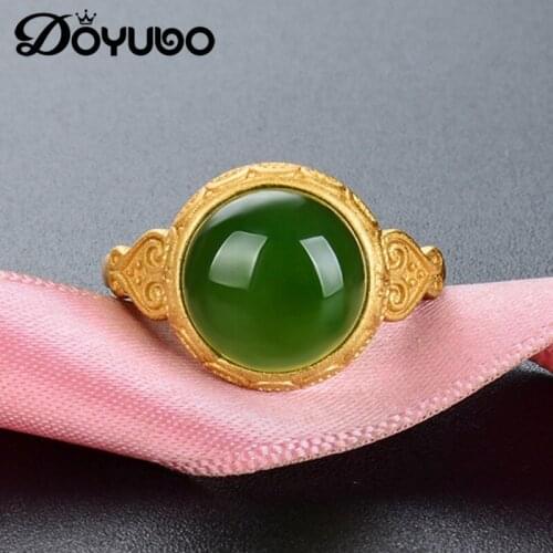 DOYUBO Brand Design Womens Solid Silver 10mm Round Jasper Luxury Ring Adjustable Silver Engagement Finger Ring Jewelry VB447