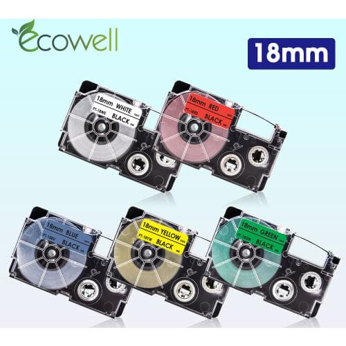 Ecowell 18Colors Compatible Casio XR-18WE XR-18X XR-18RD XR-18BU XR-18YW XR-18GN label tape for Casio KL-750 120 EZ Label Maker