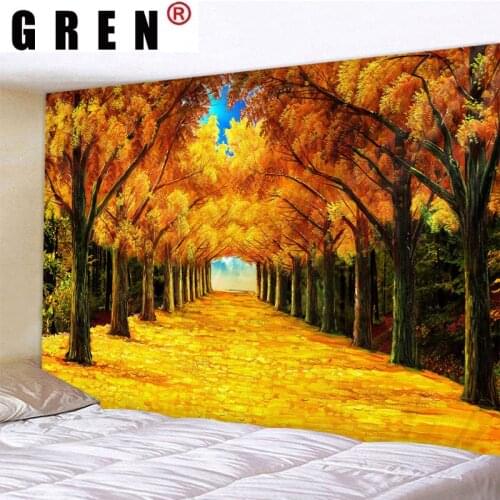 GREN Autumn Forest Natural Landscape Poster Tapestry Wall Hanging Wall Rugs Background Cloth Beach Mat Blanket Home Decor