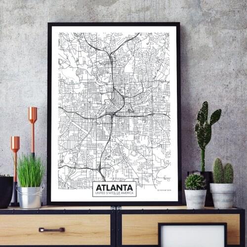 Famous City Map USA Atlanta Print Canvas Painting Wall Art Pictures Black White Posters and Prints Living Room Home Decor