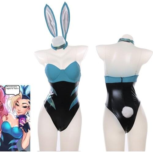 Game LOL KDA Akali Cosplay Bunny Sexy Women Tights Dress Party Halloween Costumes