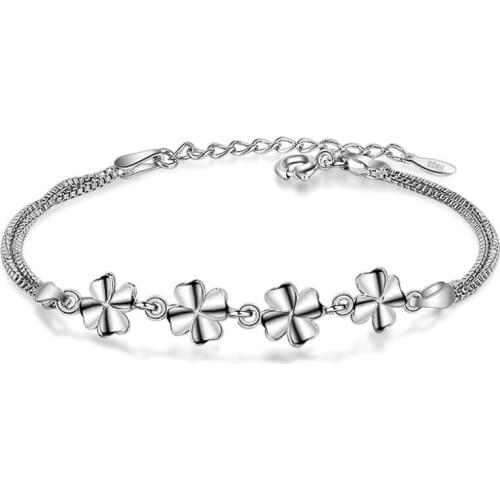 KOFSAC New Popular 925 Sterling Silver Bracelets For Girl Birthday Party Jewelry Exquisite Four-Leaf Clover Bangles Jewelry Gift