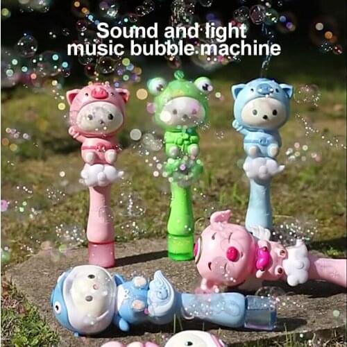 Automatic Bubble Maker Wand Blowing Machine Cartoon Animal Shape With Sound Flashing Light Music Kids Summer Swimming Toys Gifts
