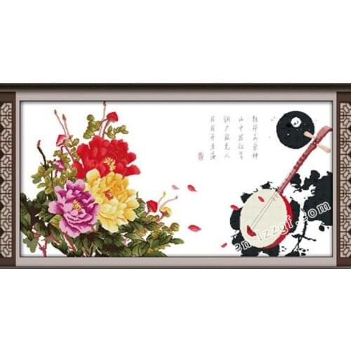 Peony hibiscus picture cross stitch kit Chinese count print 14ct 11ct black hand embroidery DIY handmade needlework supplies bag