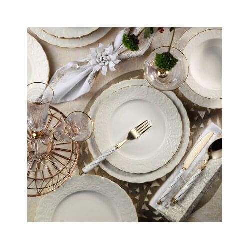 Kutahya has Porcelain Bone Spike 24 Piece 6 Kişik Meshed Dinnerware set