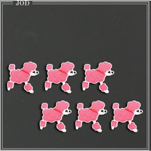 6 Pieces Pink Poodle DogAnimals Parches Embroidery Iron on Patches for Clothing DIY Foods Stripes Clothes Stickers Appliques