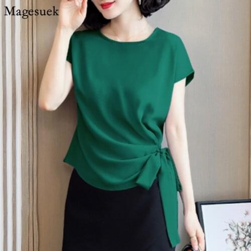 New Summer Satin Blouse Women Short Sleeve Loose Womens Shirt Tops Blusas Office Lady Plus Size Solid Women Shirts Blouses 9899