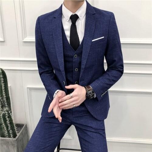 2021 Spring and Autumn New Fashion Casual Mens Gingham Single Breasted Business Casual Slim Three-piece Wedding Suits for Men