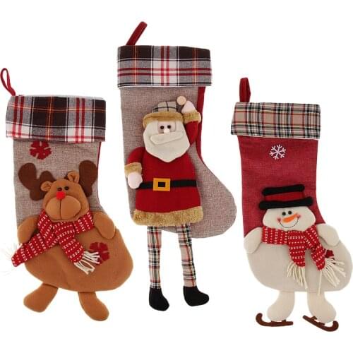 Happy New Year Christmas Stocking Sock Gift Bag Xmas Tree ing Ornament